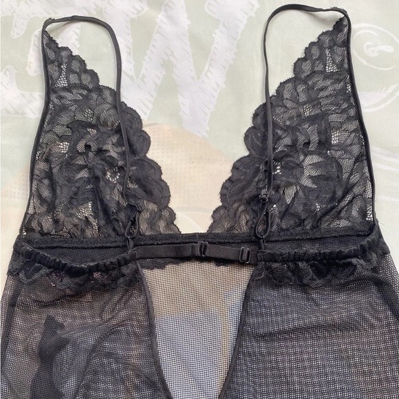 Victoria’s Secret Lingerie Chemise Slip Teddy Babydoll Black Mesh W Lace… - Picture 7 of 12